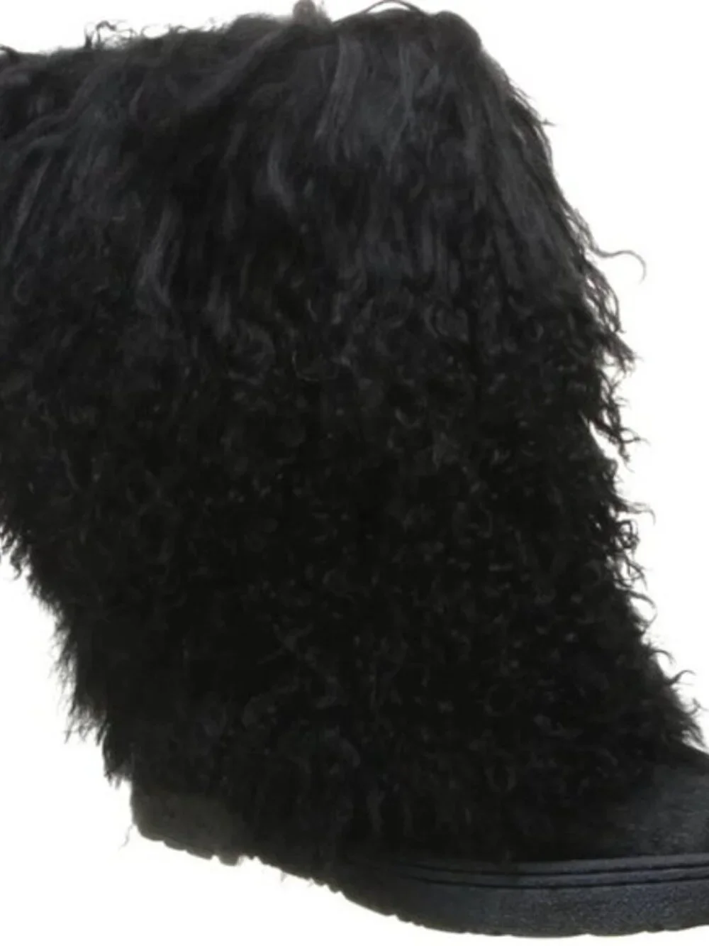 Bearpaw Boetis Black Curly Lamb Fur Sheepskin Lined Sherpa Boho Boots 6 NEW